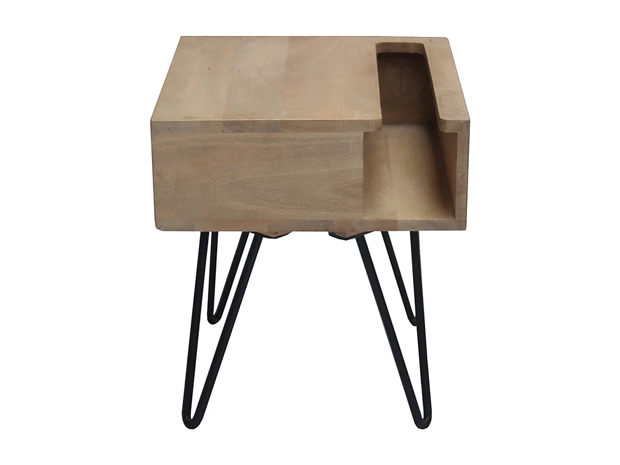 Table de chevet industrielle bois manguier massif et métal noir VIBES