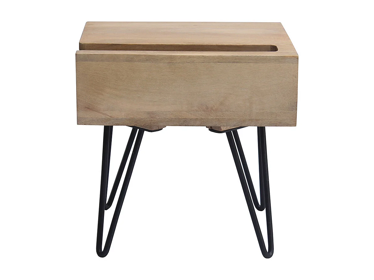 Table de chevet industrielle bois manguier massif et métal noir VIBES