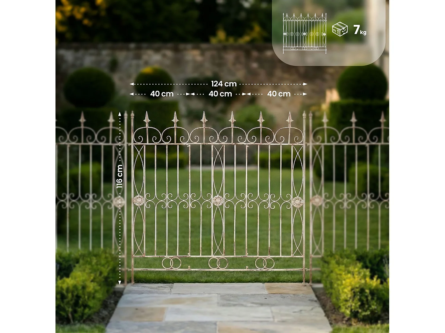 Lot de 4  Clôture de jardin - Métal & Noir - Crème antique - Mangold