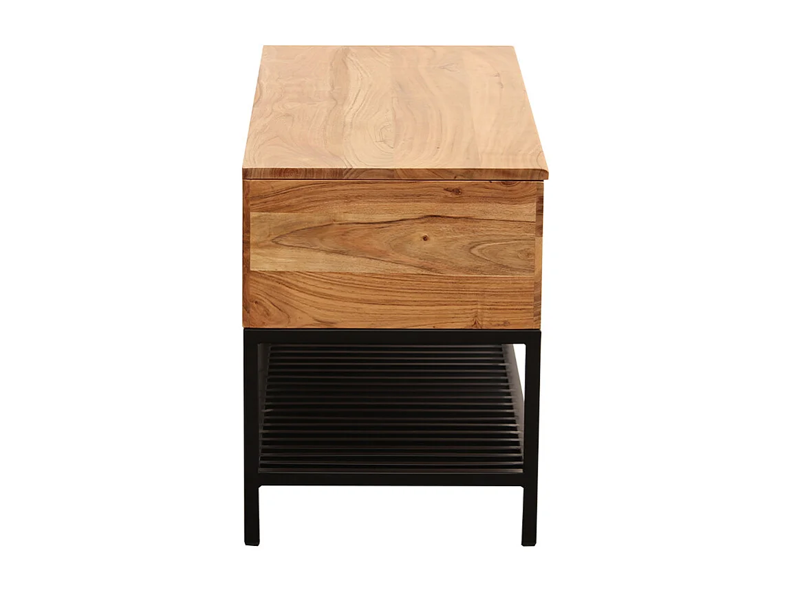 Banco de entrada de estilo industrial con espacio de almacenaje de acacia maciza y metal negro SORG