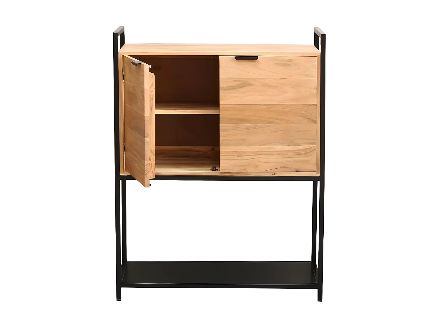 Buffet haut en bois massif et métal noir 2 portes L85 cm ARTHUS