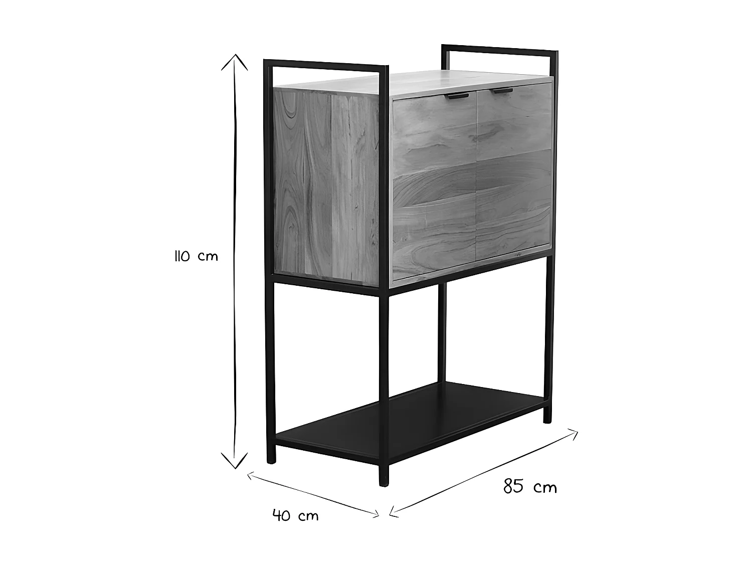 Buffet haut en bois massif et métal noir 2 portes L85 cm ARTHUS