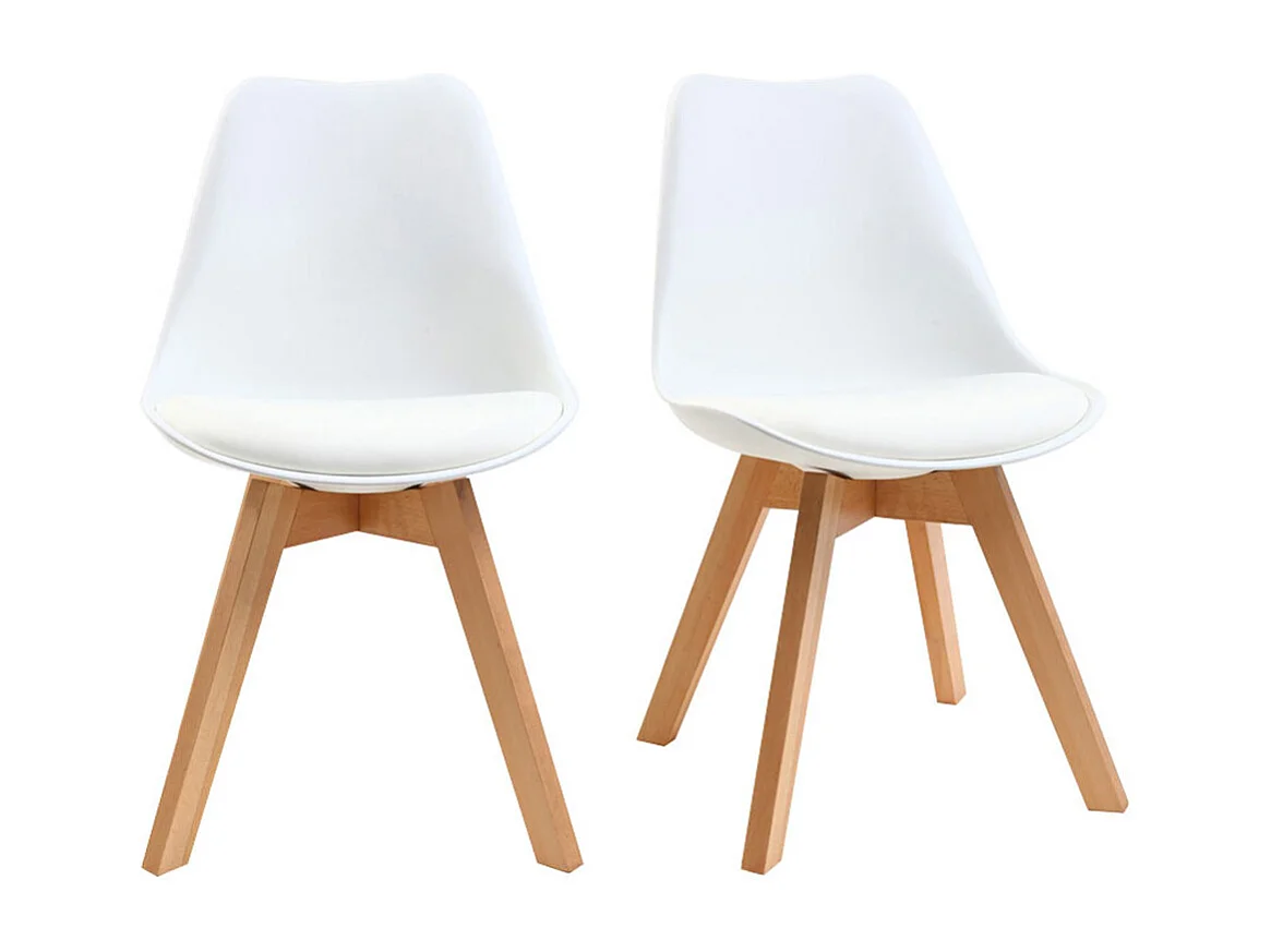 Chaises design blanc et bois clair massif (lot de 2) PAULINE