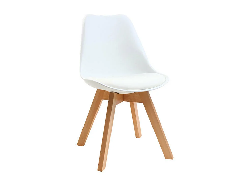 Chaises design blanc et bois clair massif (lot de 2) PAULINE