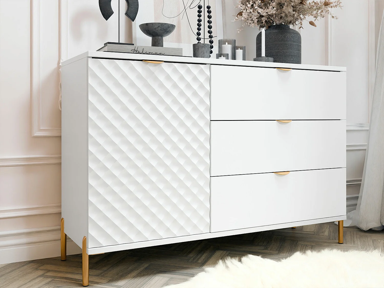 Cassettiera Comfivo Serfero 100, Bianco, Con cassetti e ante, 85x125x42cm