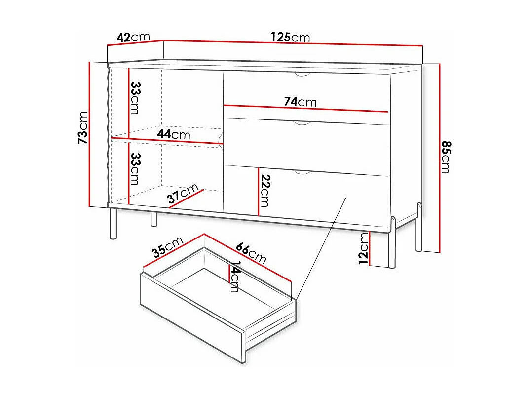 Cassettiera Comfivo Serfero 100, Bianco, Con cassetti e ante, 85x125x42cm