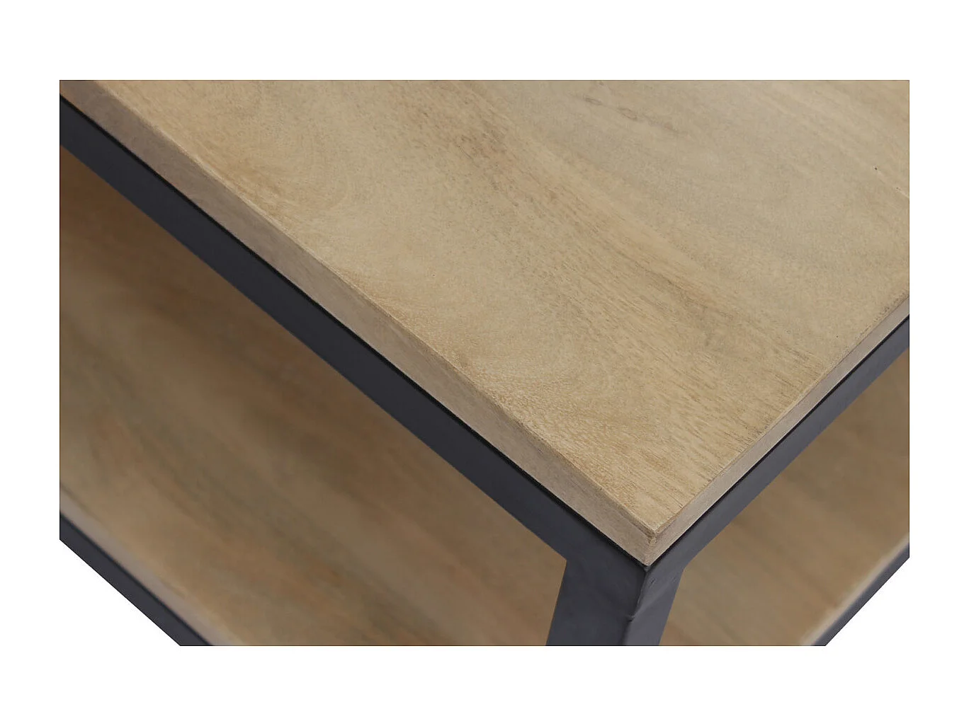 Table basse à roulettes industrielle bois manguier massif et métal noir L90 cm FACTORY