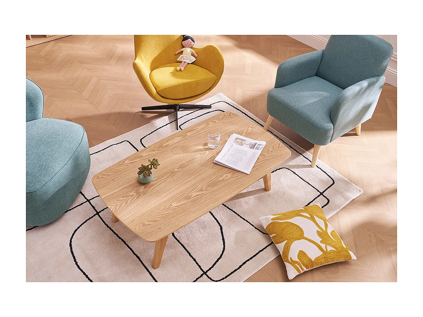 Mesa de centro nórdica de fresno 120 cm FIFTIES