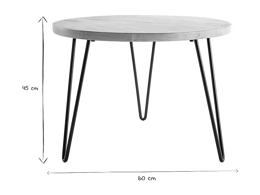 Tavolino basso rotondo in mango piedi metallo VIBES