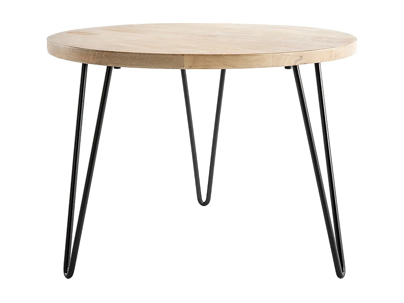 Table basse ronde bois manguier massif et métal noir D60 cm VIBES