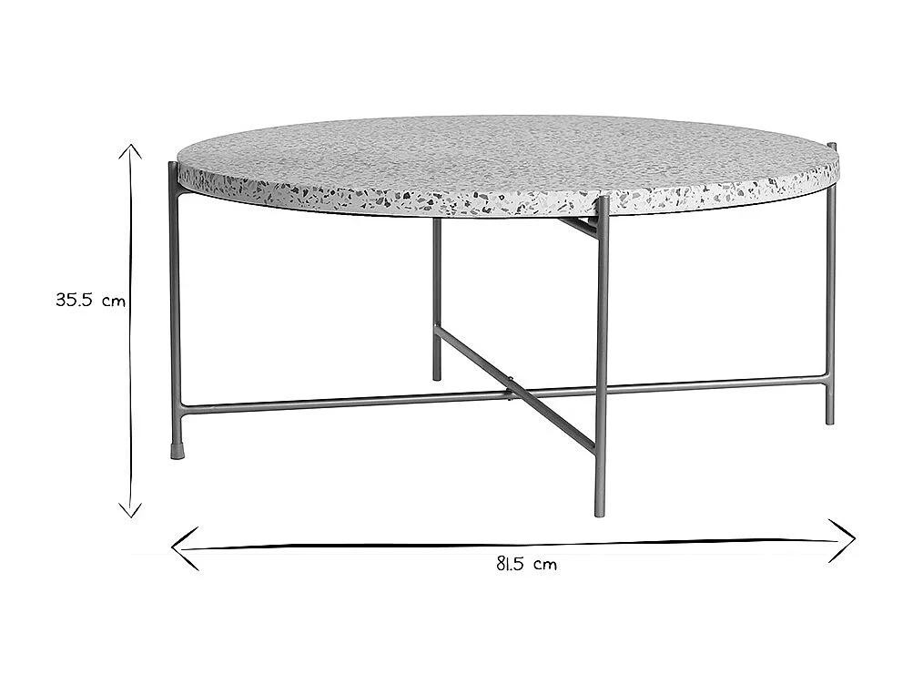 Runder Couchtisch aus Terrazzo und goldfarbenes Metall D81 cm MEZZO