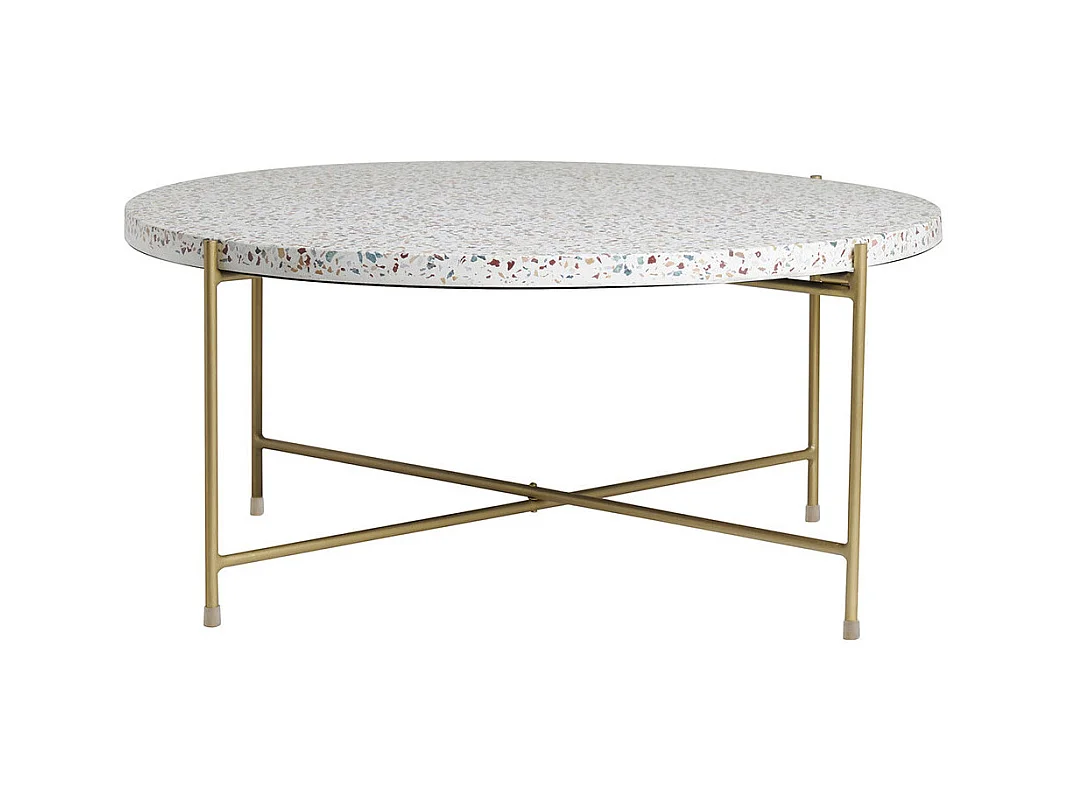 Table basse ronde design en terrazzo et métal doré D81 cm MEZZO