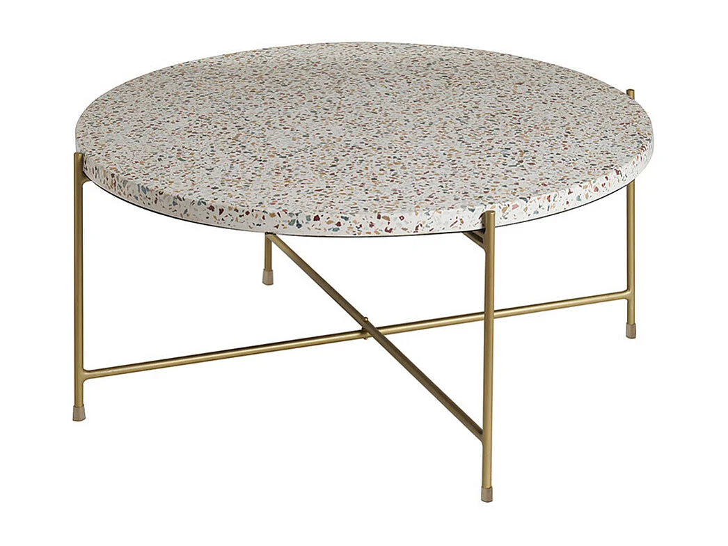 Mesa de centro de diseño redonda de terrazo y metal dorado 81 cm diám. MEZZO