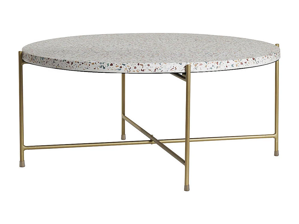 Mesa de centro de diseño redonda de terrazo y metal dorado 81 cm diám. MEZZO
