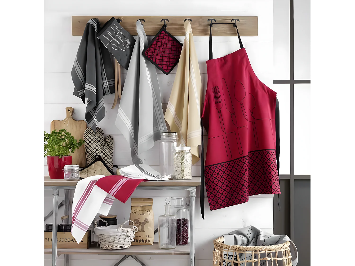 Tablier en Coton Recyclé "Cuisiline" 84cm Beige