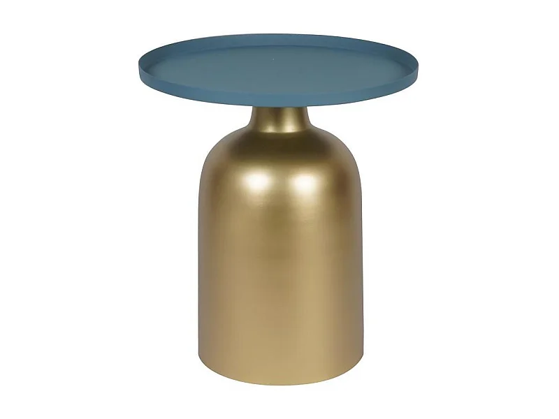 Table d'appoint design ronde en métal doré et plateau bleu pétrole mat RAMSES