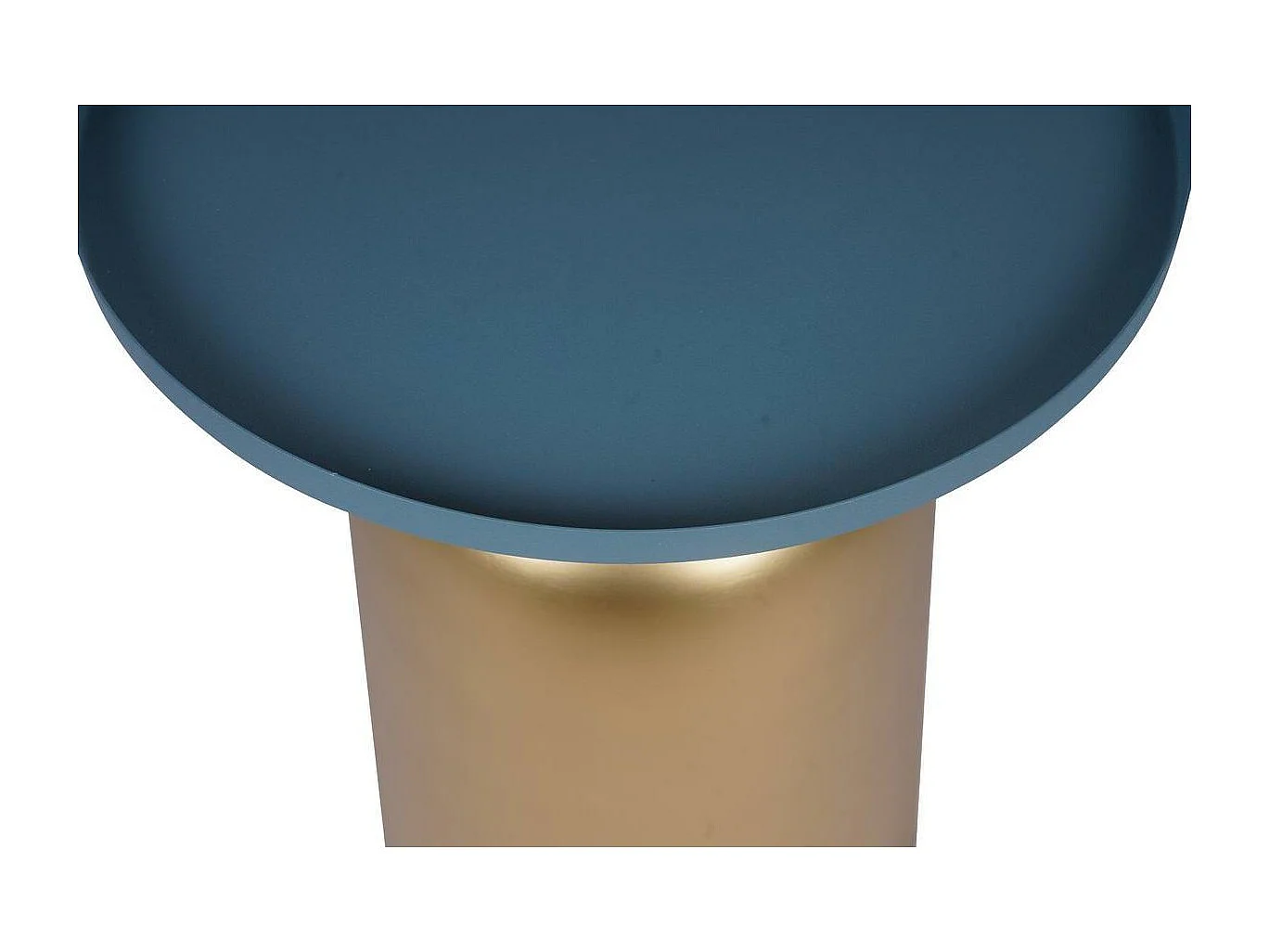 Table d'appoint design ronde en métal doré et plateau bleu pétrole mat RAMSES