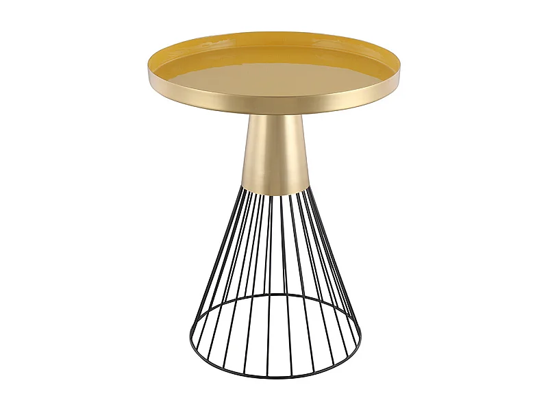 Mesa auxiliar redonda de acero lacado mostaza y dorado 41 cm diám. SPLEEN