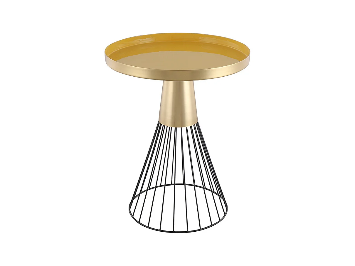 Table d'appoint ronde en acier laqué moutarde et doré D41 cm SPLEEN
