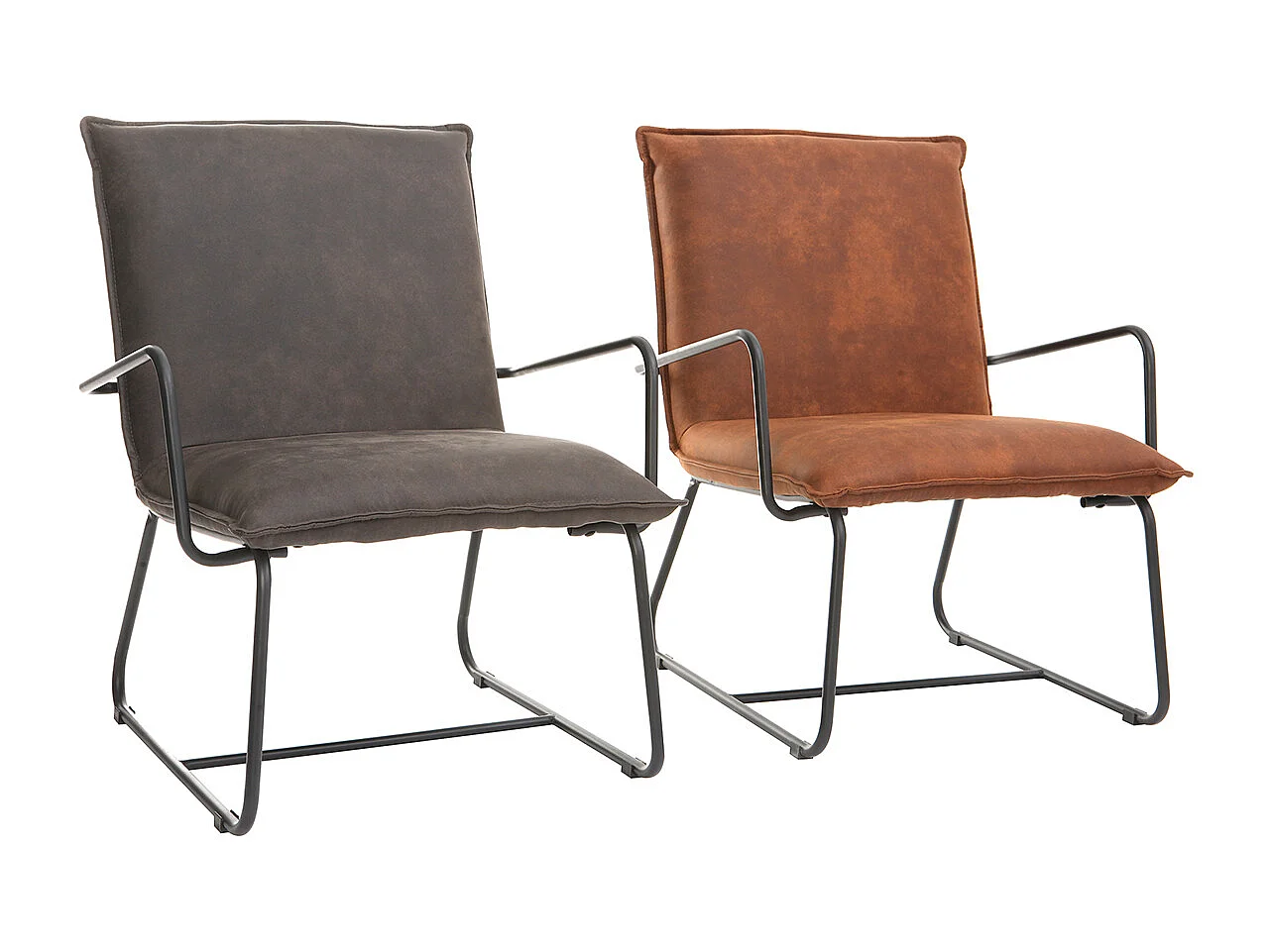 Fauteuil vintage marron et métal noir MERCY