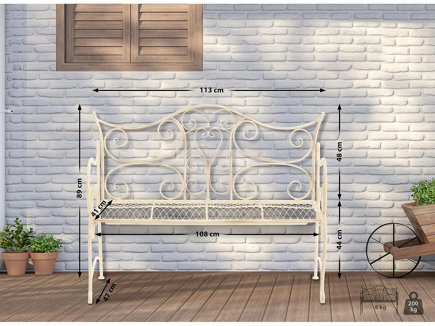 Banc de jardin - Métal - Crème antique - Tara