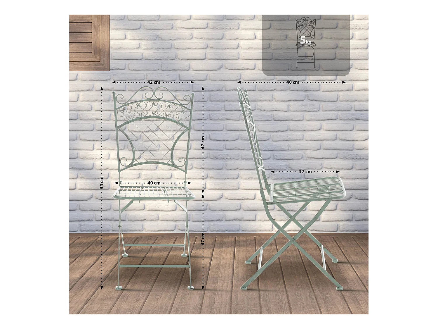 Silla de jardín - Metal - Verde antiguo - Adelar