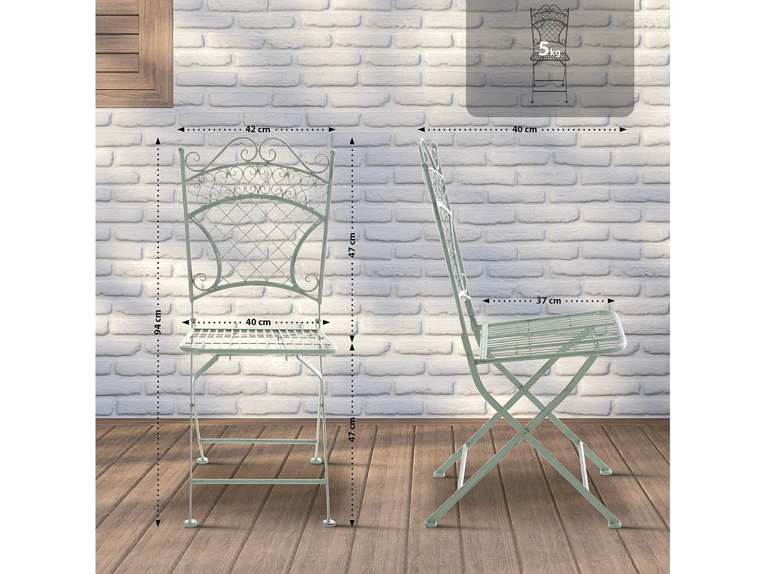 Chaises de jardin - Métal - Vert antique - Adelar