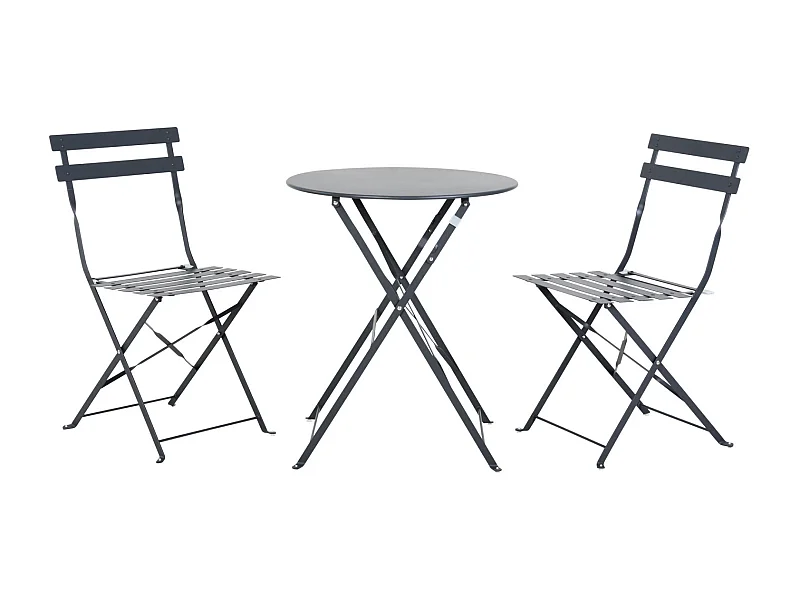 Table et chaises pliantes bistrot balcon terrasse - 2 places - Anthracite - FLORE