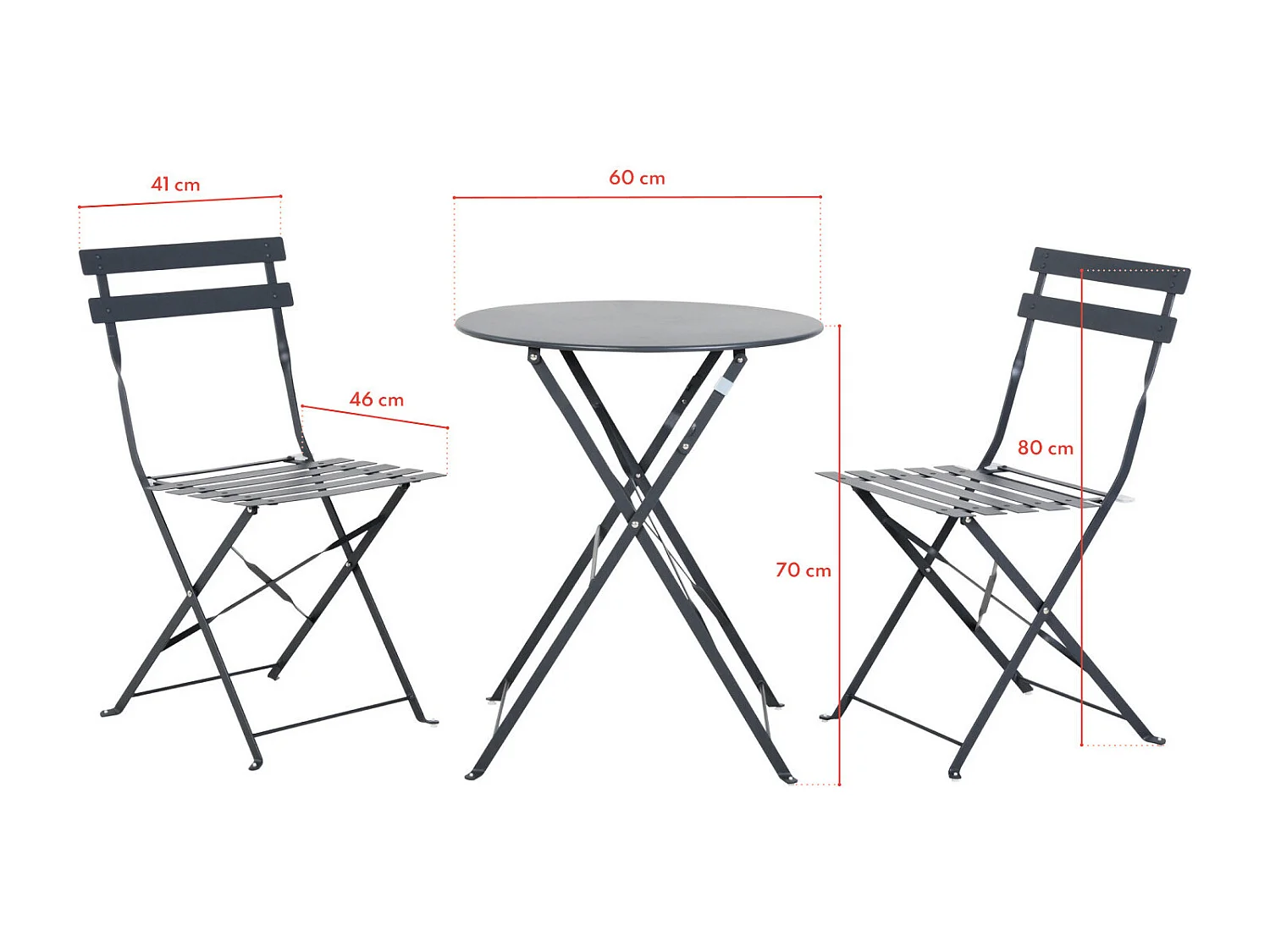 Table et chaises pliantes bistrot balcon terrasse - 2 places - Anthracite - FLORE