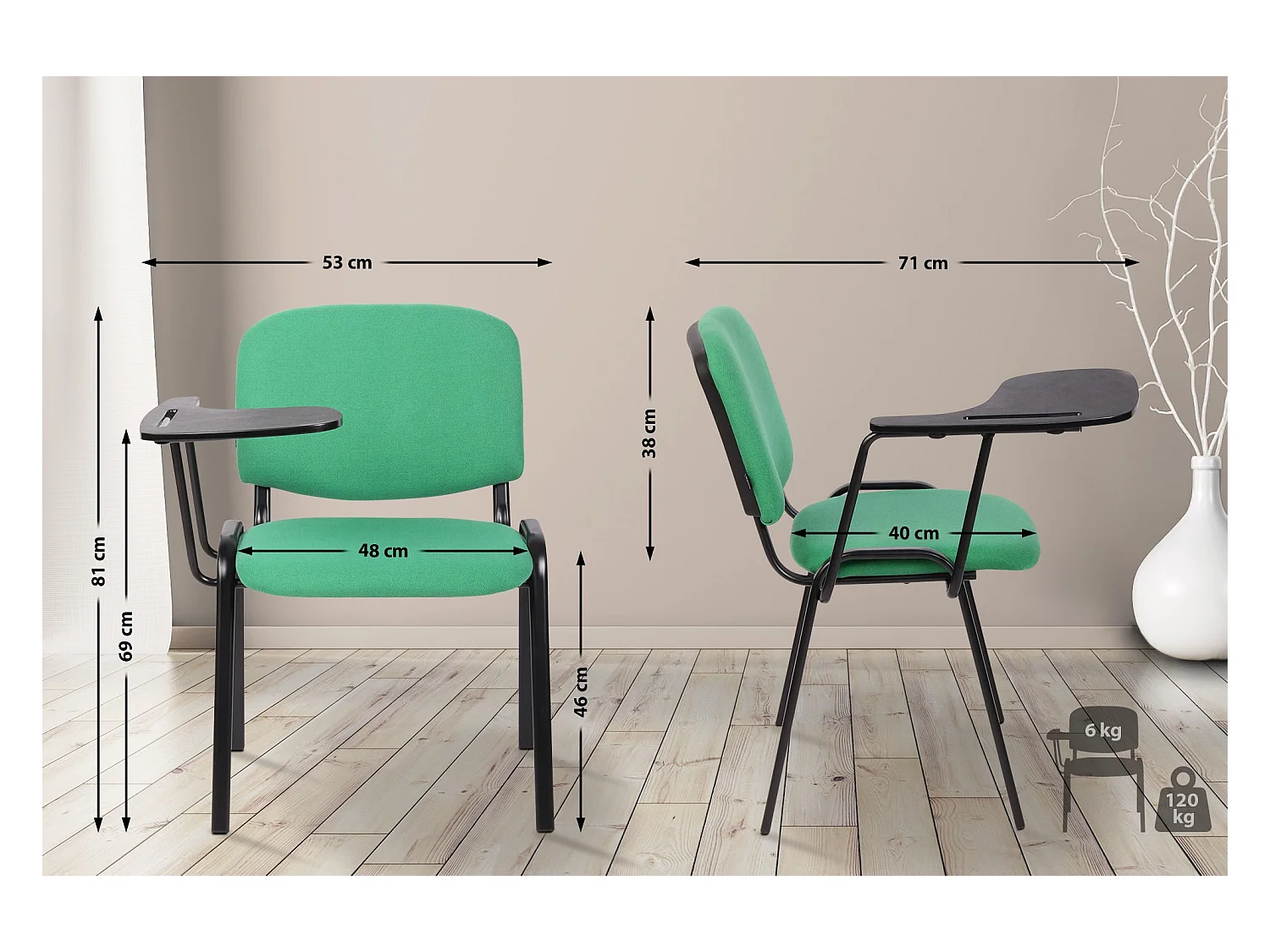 Lot de 4  Chaise de conférence - Tissu & Métal noir mat - Vert - Ken