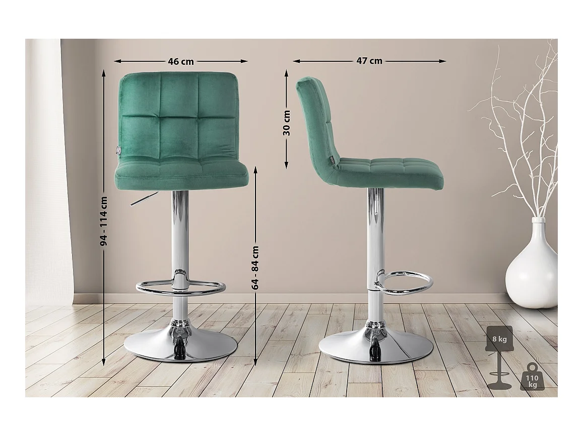 Tabouret de bar - Velours & Chrome - Vert - Peru