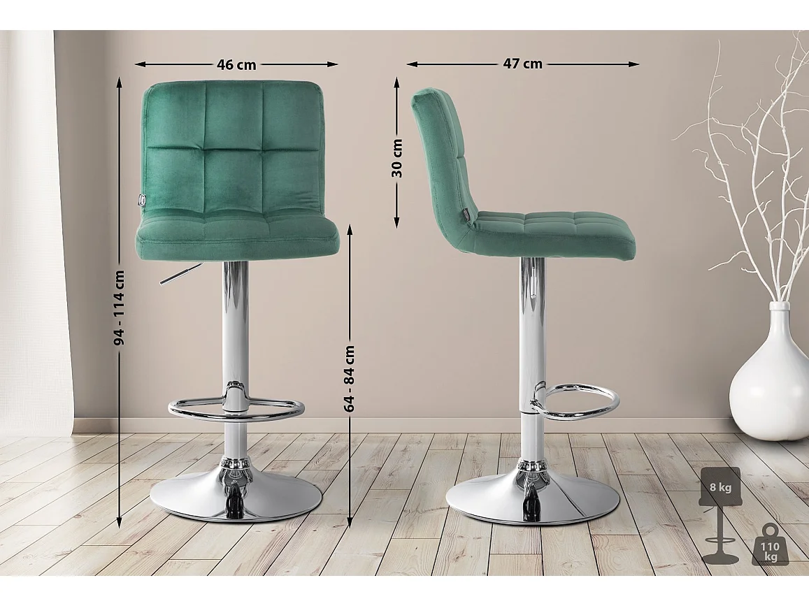 Tabouret de bar - Velours & Chrome - Vert - Peru