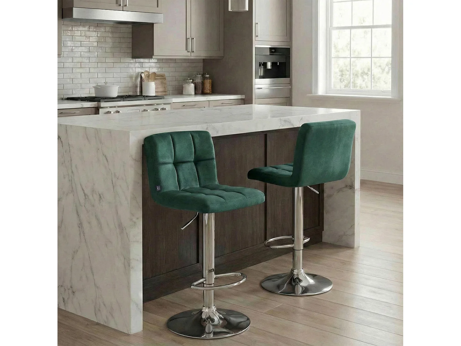 Barhocker - Samt & chrom - grün - Peru