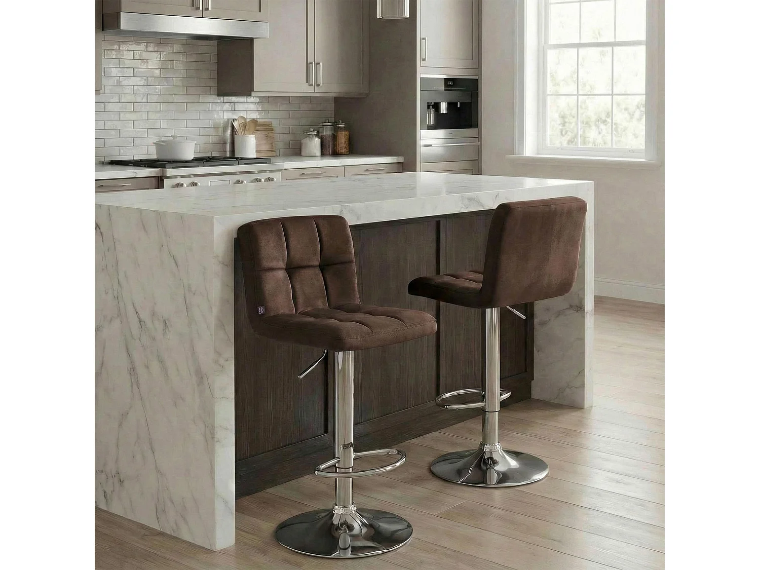 Tabouret de bar - Velours & Chrome - Marron - Peru