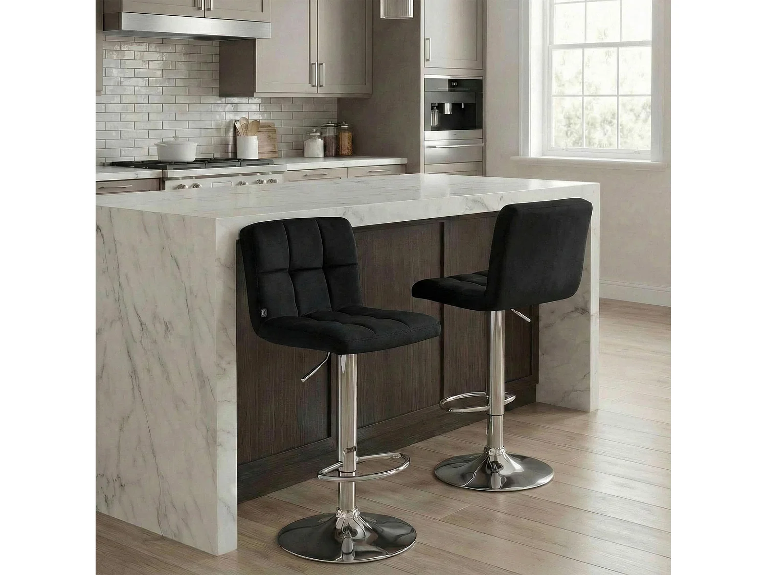 Tabouret de bar - Velours & Chrome - Noir - Peru