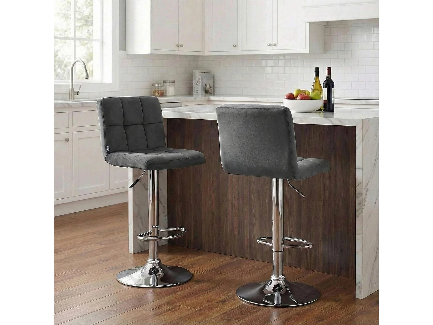 Tabouret de bar - Velours & Chrome - Gris - Peru