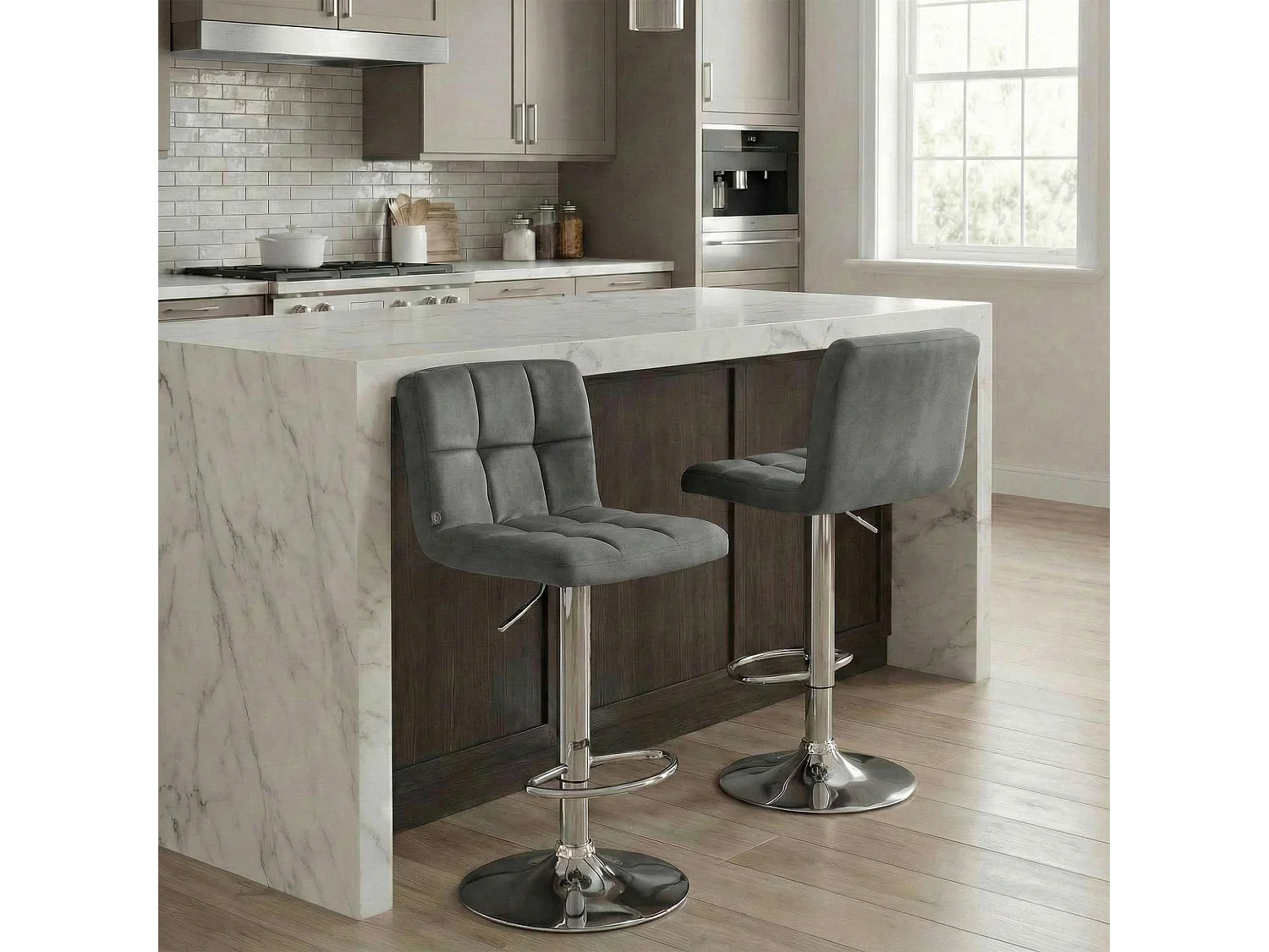 Tabouret de bar - Velours & Chrome - Gris - Peru