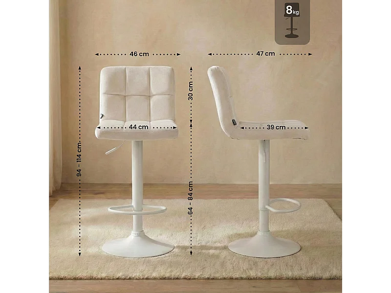 Tabouret de bar - Velours & Blanc - Crème - Peru