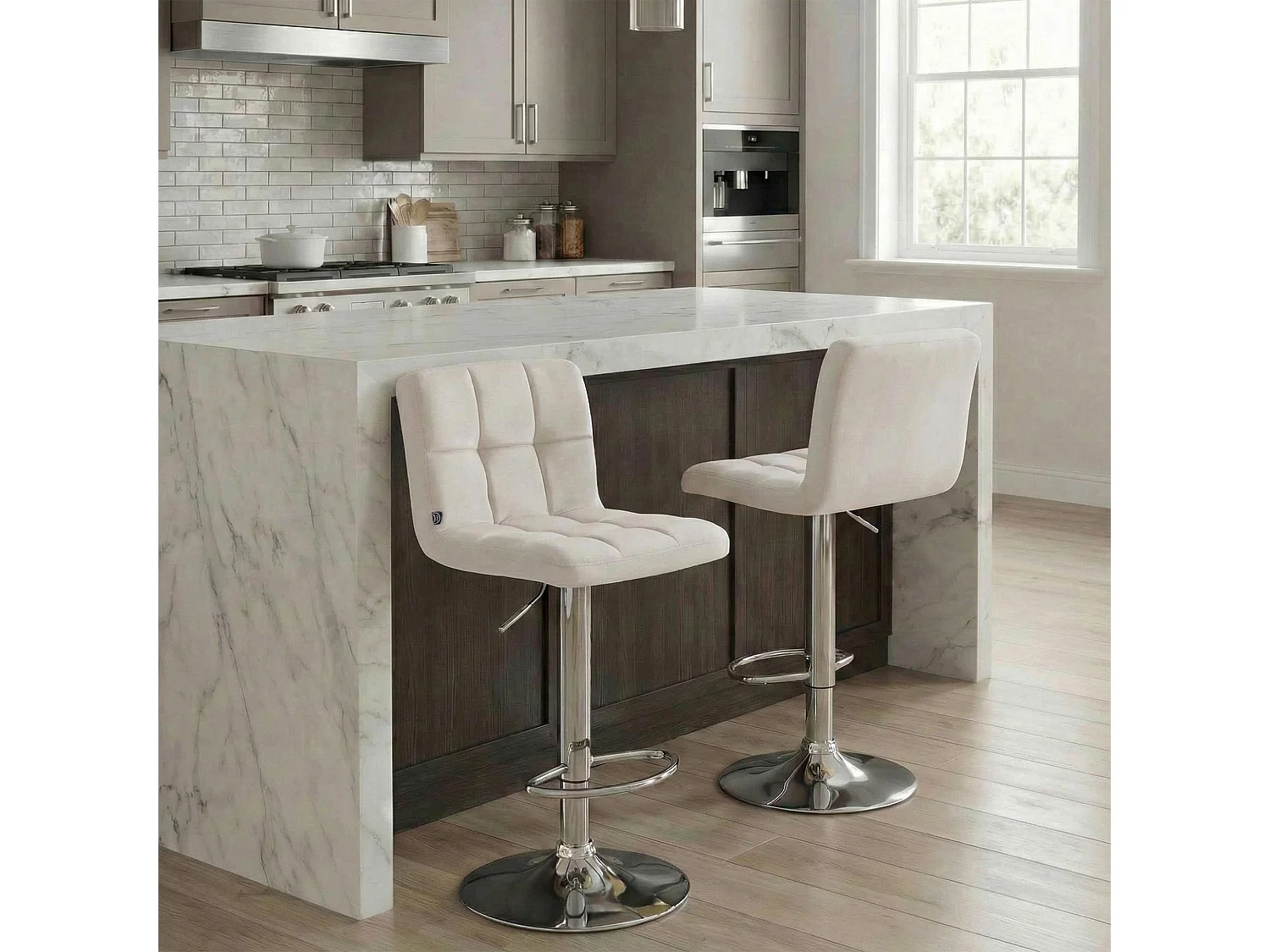 Tabouret de bar - Velours & Chrome - Crème - Peru