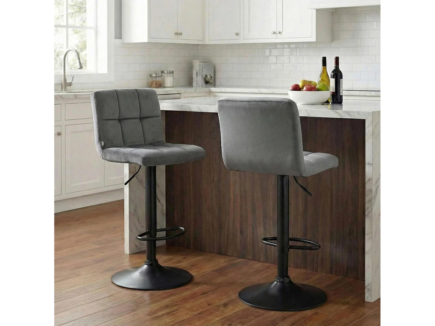 Tabouret de bar - Velours & Noir - Gris - Peru
