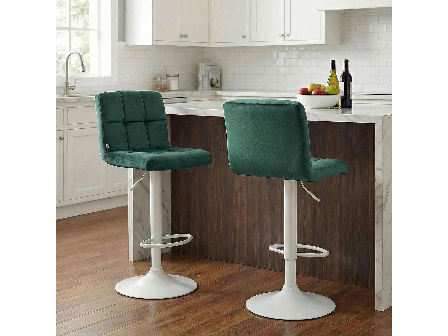 Tabouret de bar - Velours & Blanc - Vert - Peru
