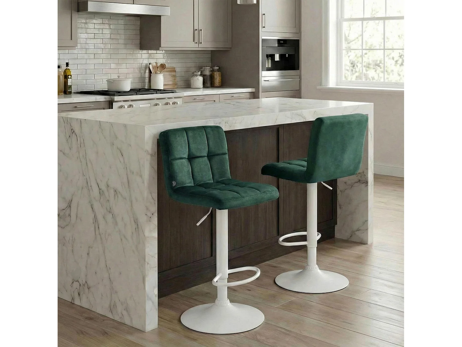 Tabouret de bar - Velours & Blanc - Vert - Peru