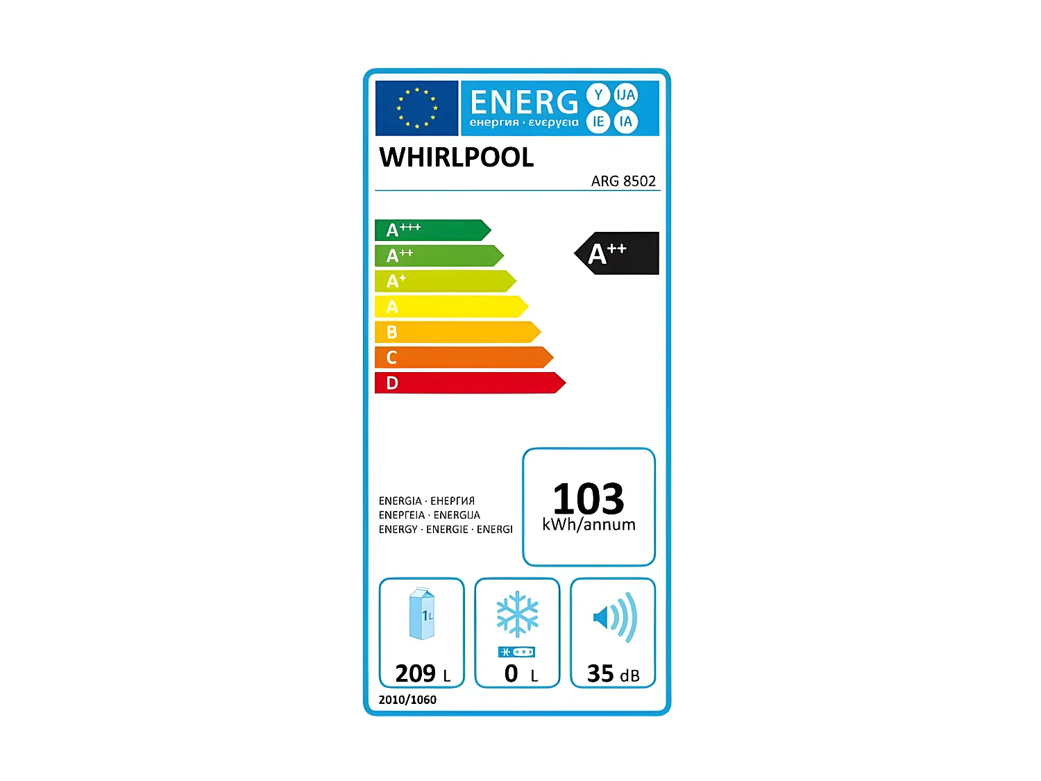 Réfrigérateurs encastrables 209L Froid Brassé WHIRLPOOL 56 cm E, ARG8502