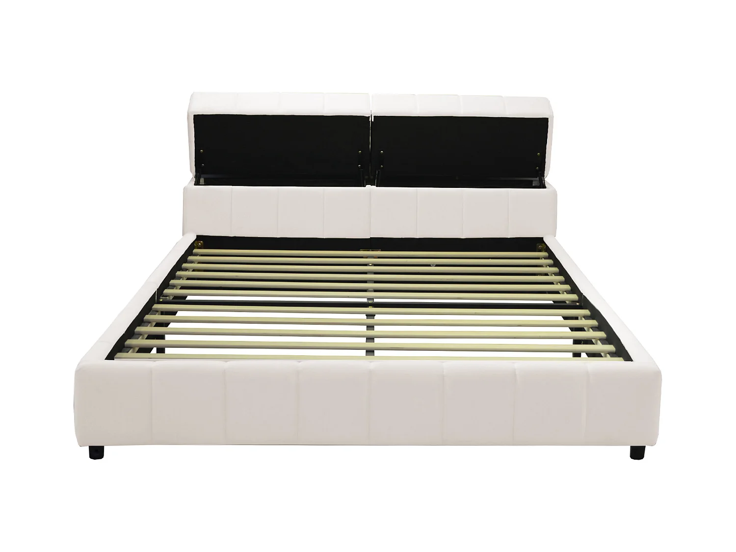 Lit capitonné en velours 140x200cm - tête de lit avec rangement - Beige