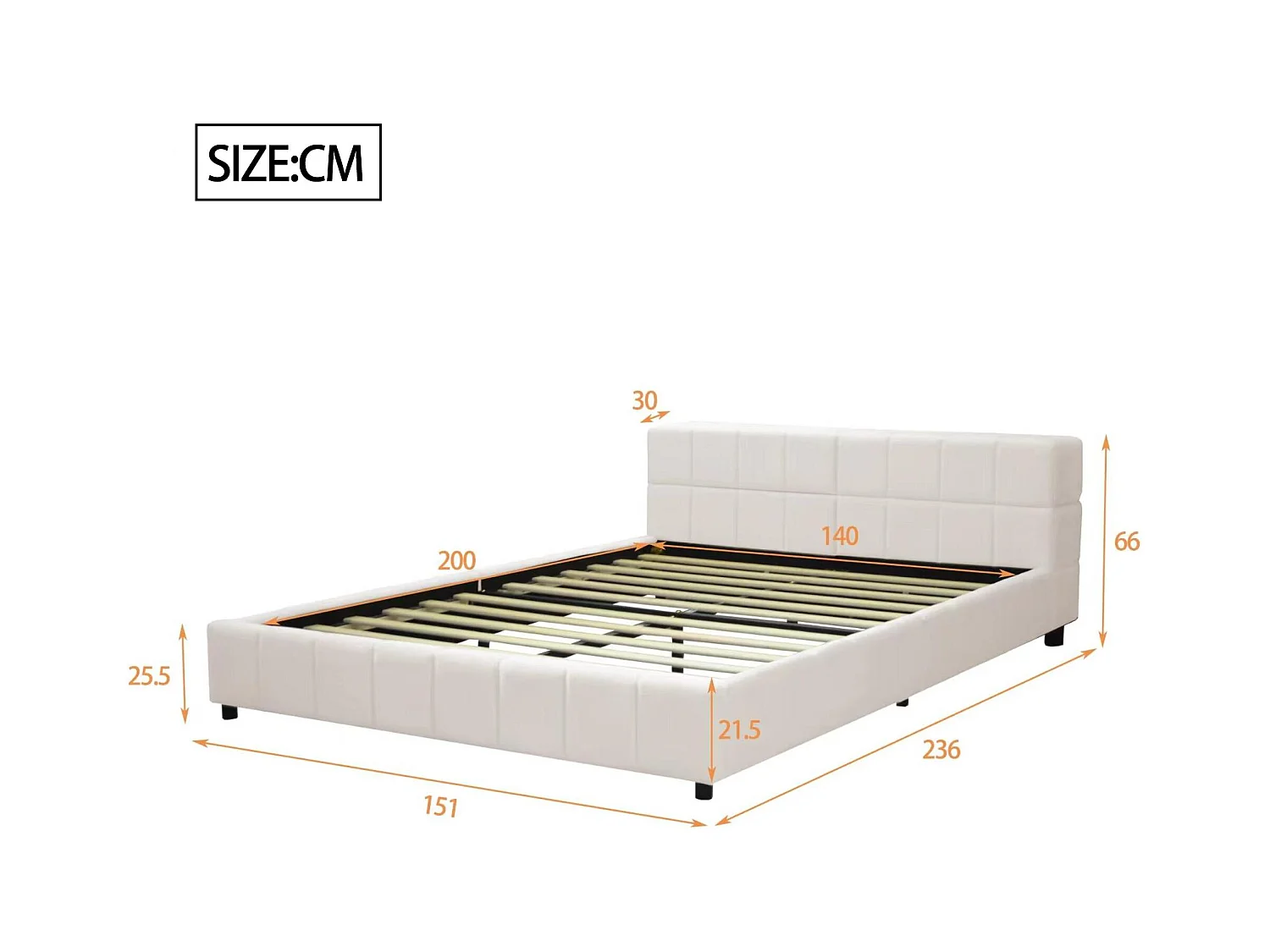 Lit capitonné en velours 140x200cm - tête de lit avec rangement - Beige