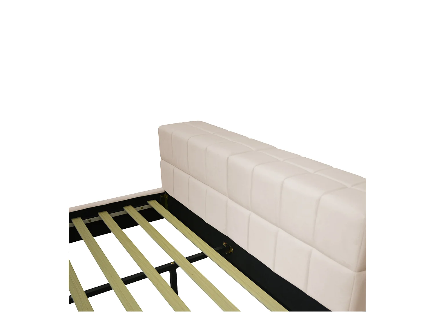 Lit capitonné en velours 140x200cm - tête de lit avec rangement - Beige