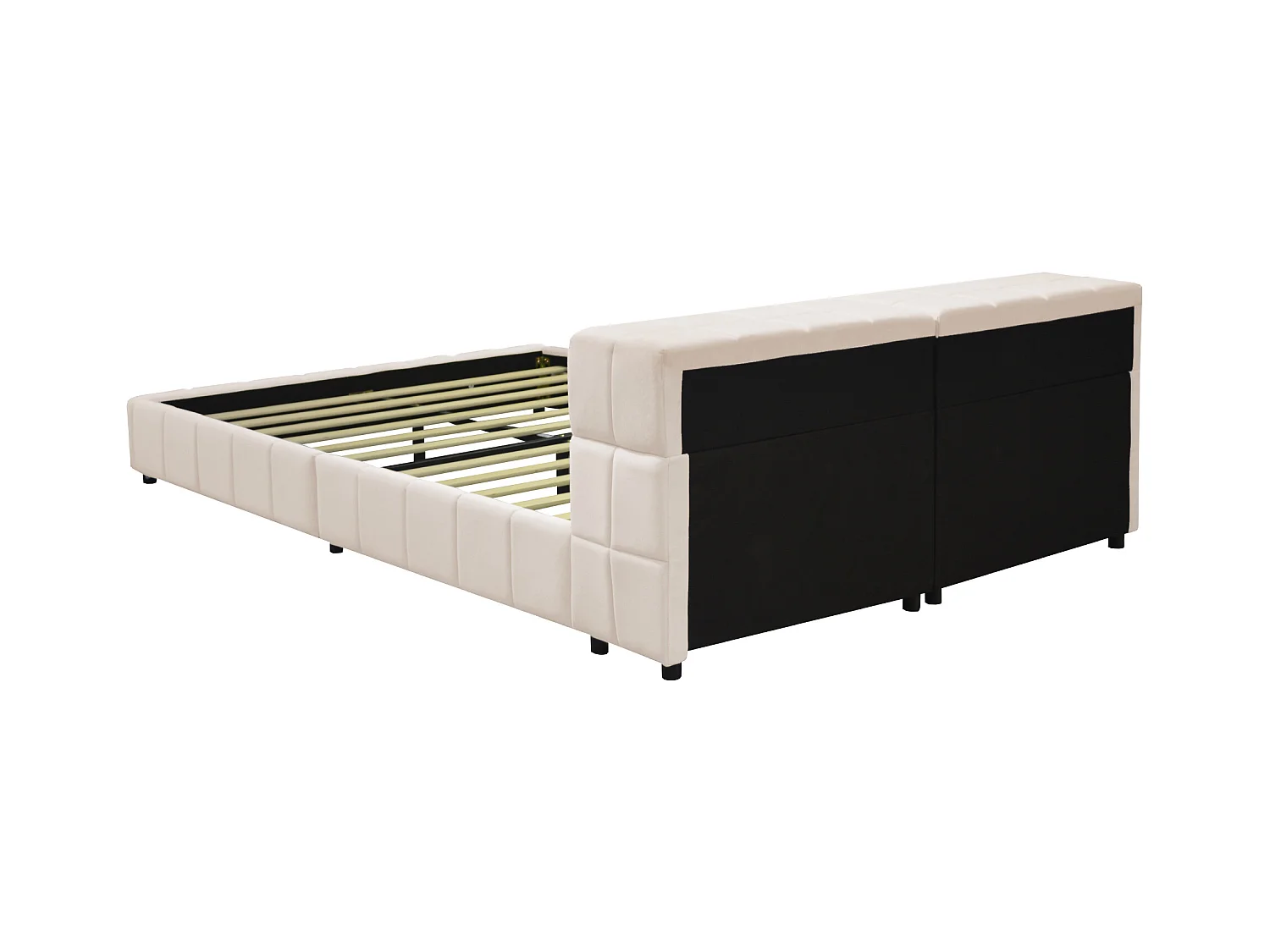 Lit capitonné en velours 140x200cm - tête de lit avec rangement - Beige