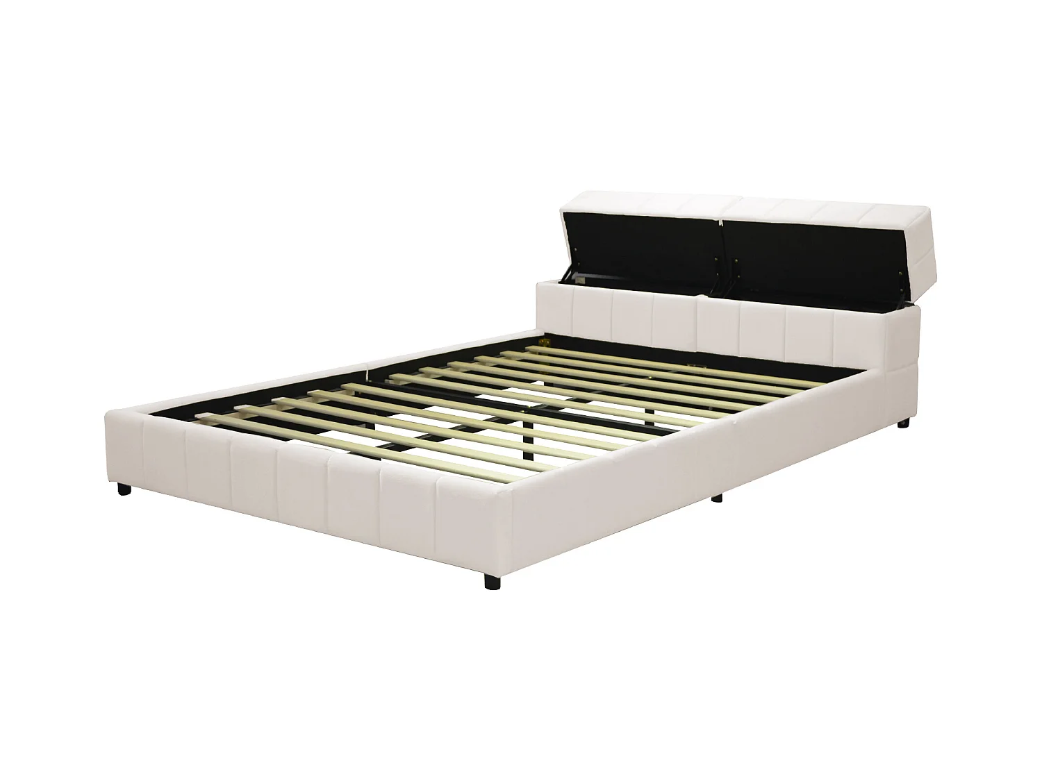 Lit capitonné en velours 140x200cm - tête de lit avec rangement - Beige