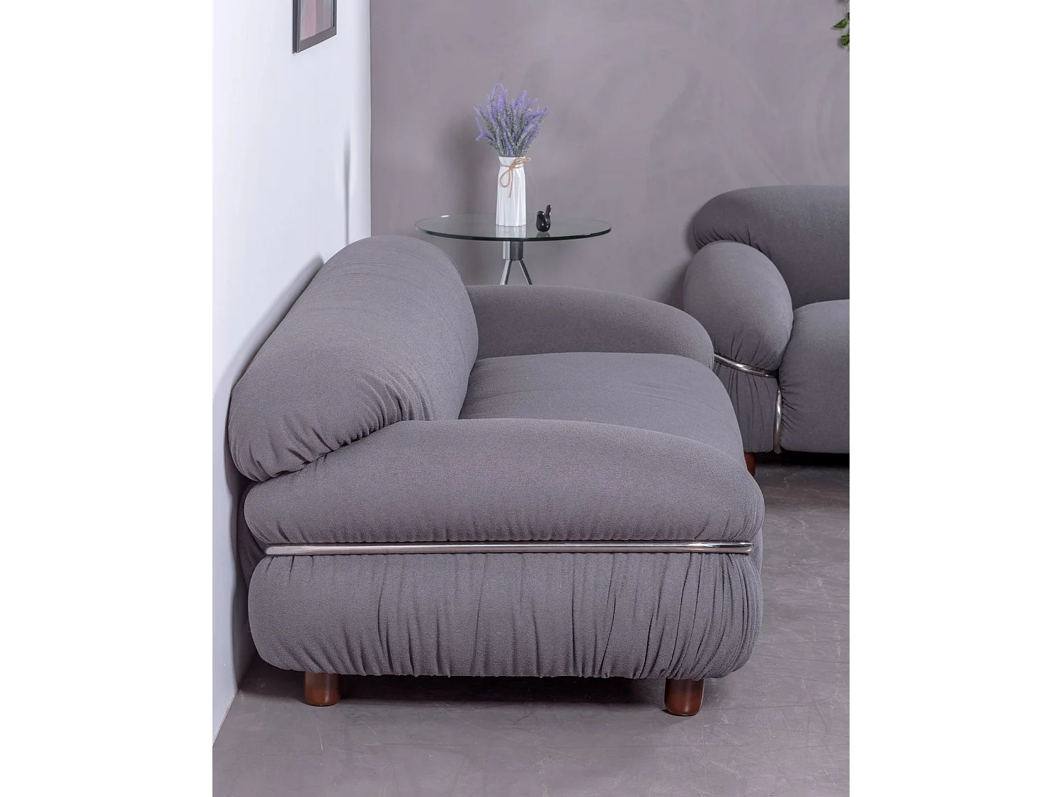 Zweisitzer-Sofa, gepolstert mit Sherpa-Stoff - Olympia - Grau