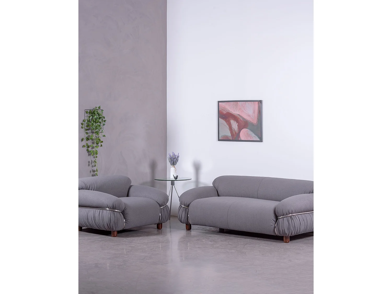 Zweisitzer-Sofa, gepolstert mit Sherpa-Stoff - Olympia - Grau